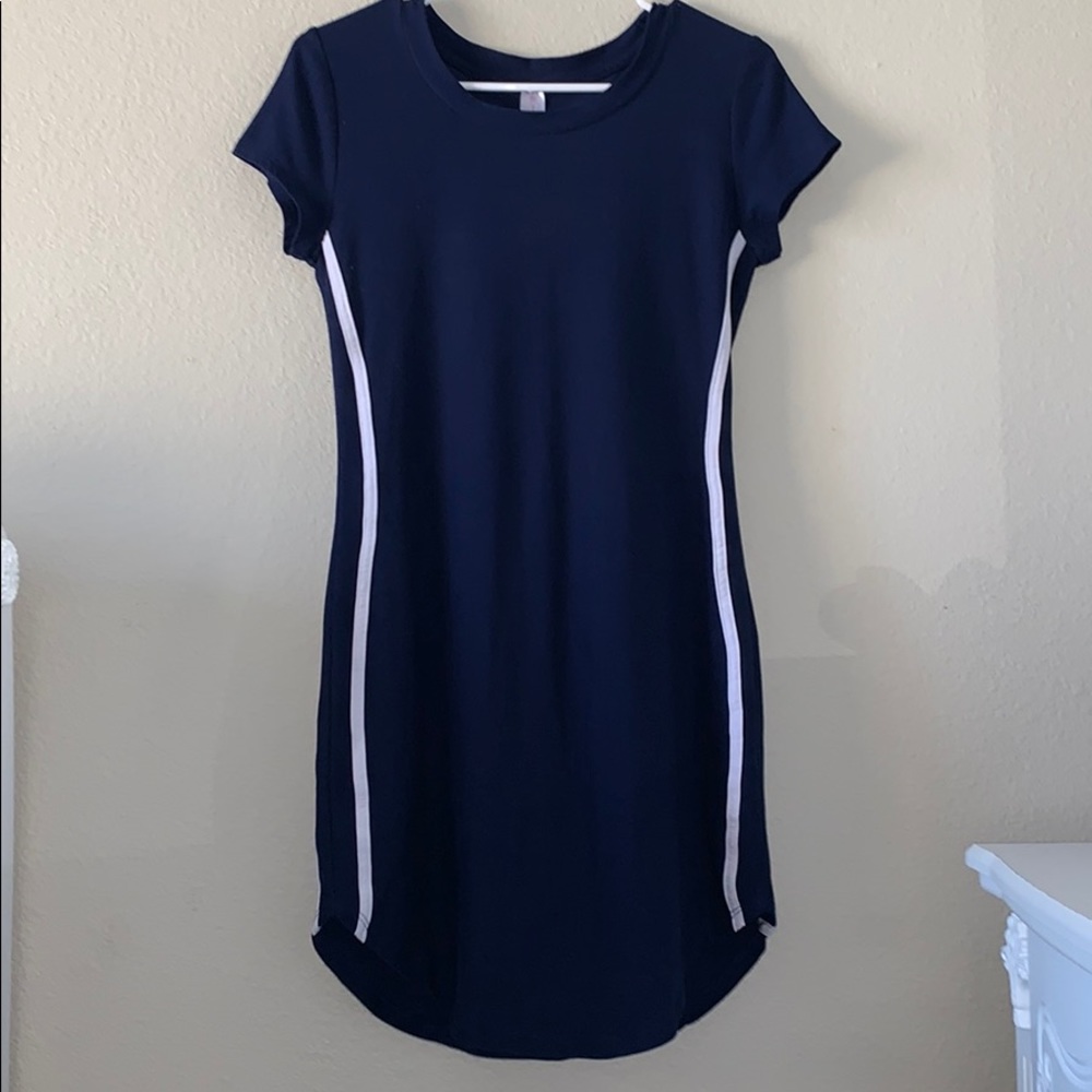 Navy Blue Bodycon with One White Strip both sides